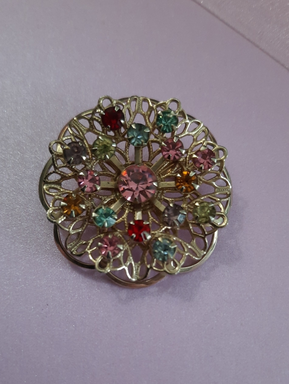 Multicolor Crystal Filigree Brooch